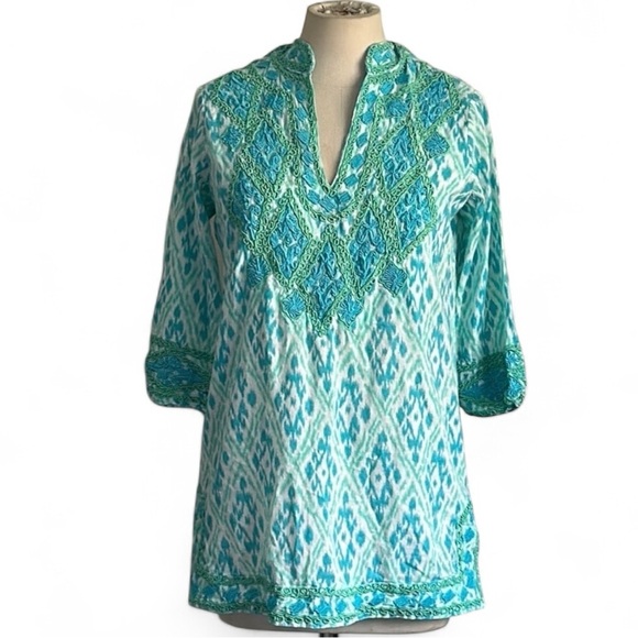 Gretchen Scott Relaxed Cotton Embroidered Tunic with Mandarin Collar sz S - Picture 1 of 6